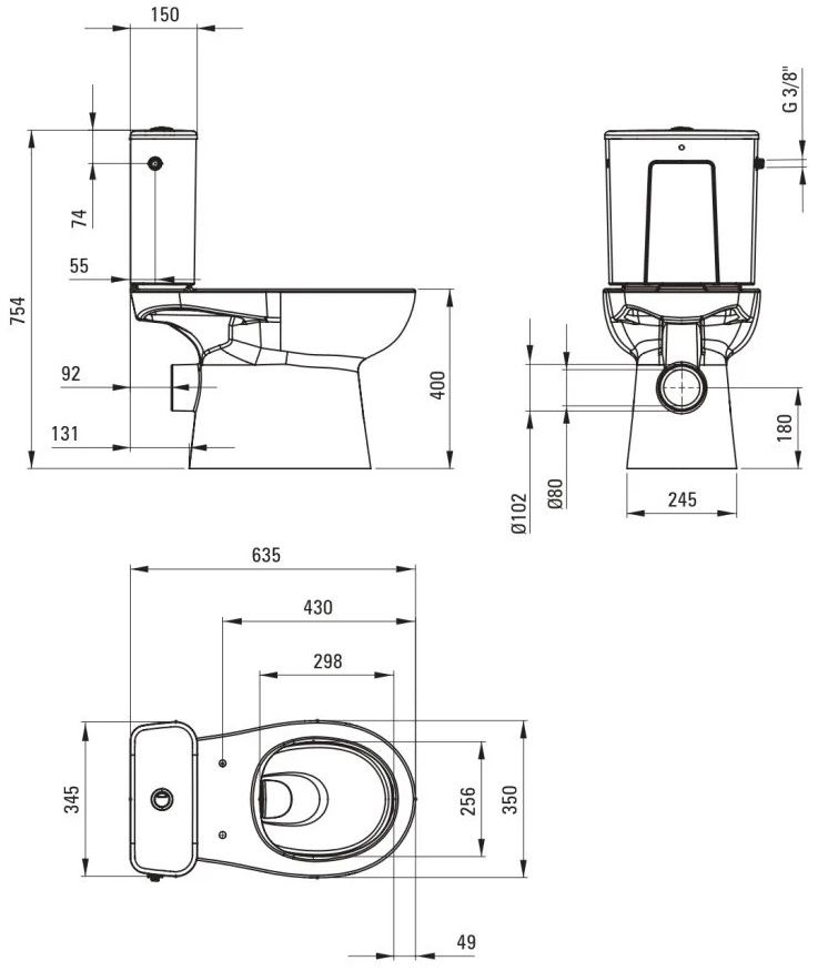 Pack cuvette sur pied monobloc Deante Funkia Evo Rimfree avec fixations cachées et abattant à abaissement automatique — vue 3