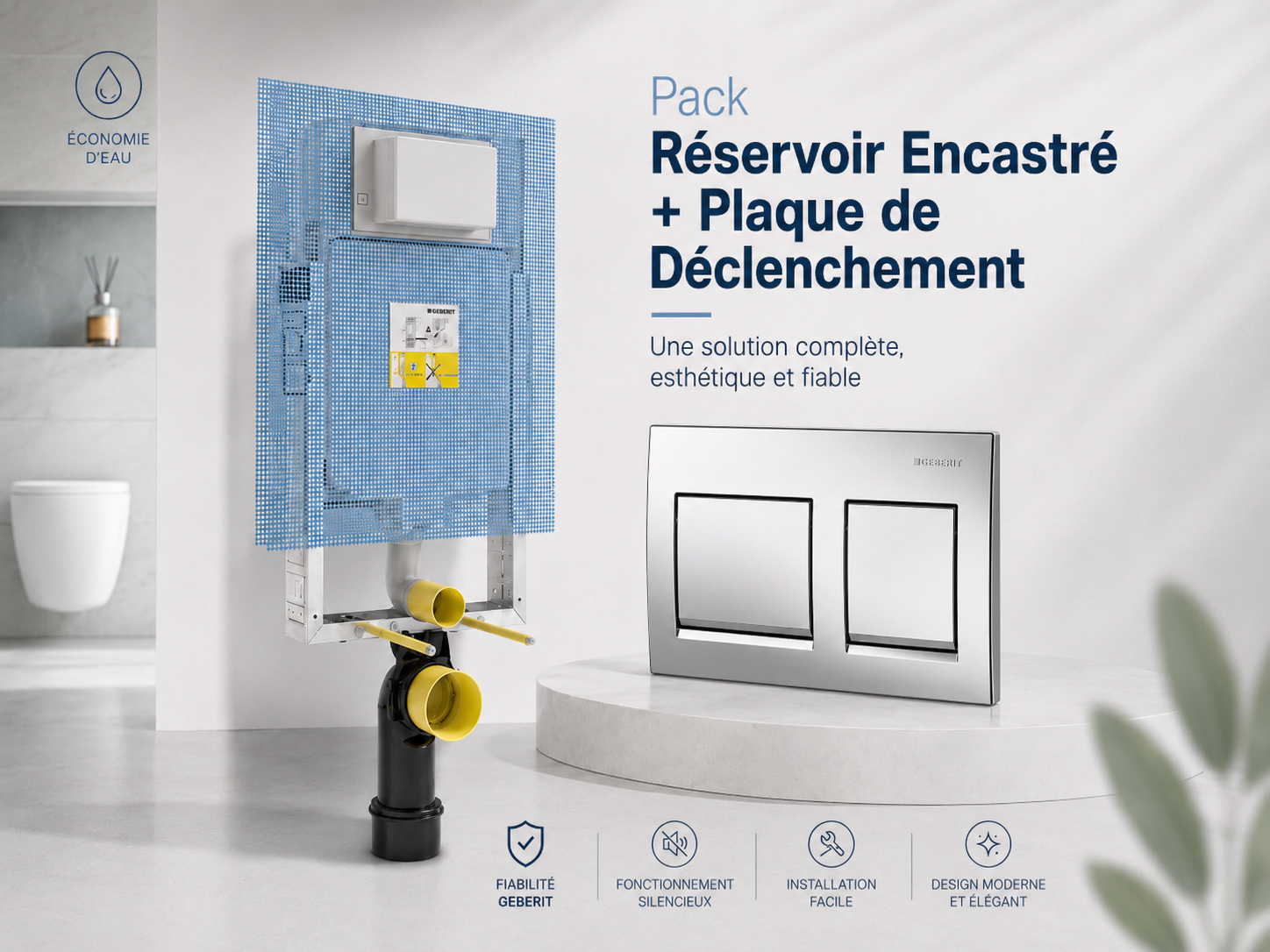 Bâti-pack® Réservoir encastré et plaque de déclenchement Geberit Alpha 25 square - vue 2