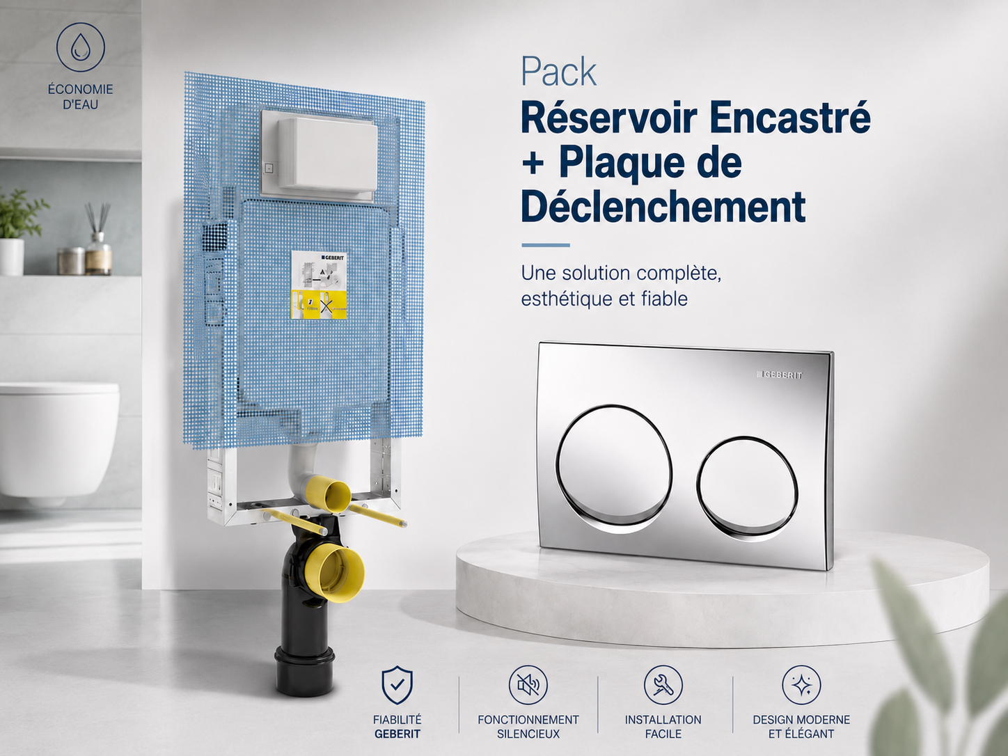 Bâti-pack® Réservoir encastré et plaque de déclenchement Geberit Alpha 25 round - vue 2