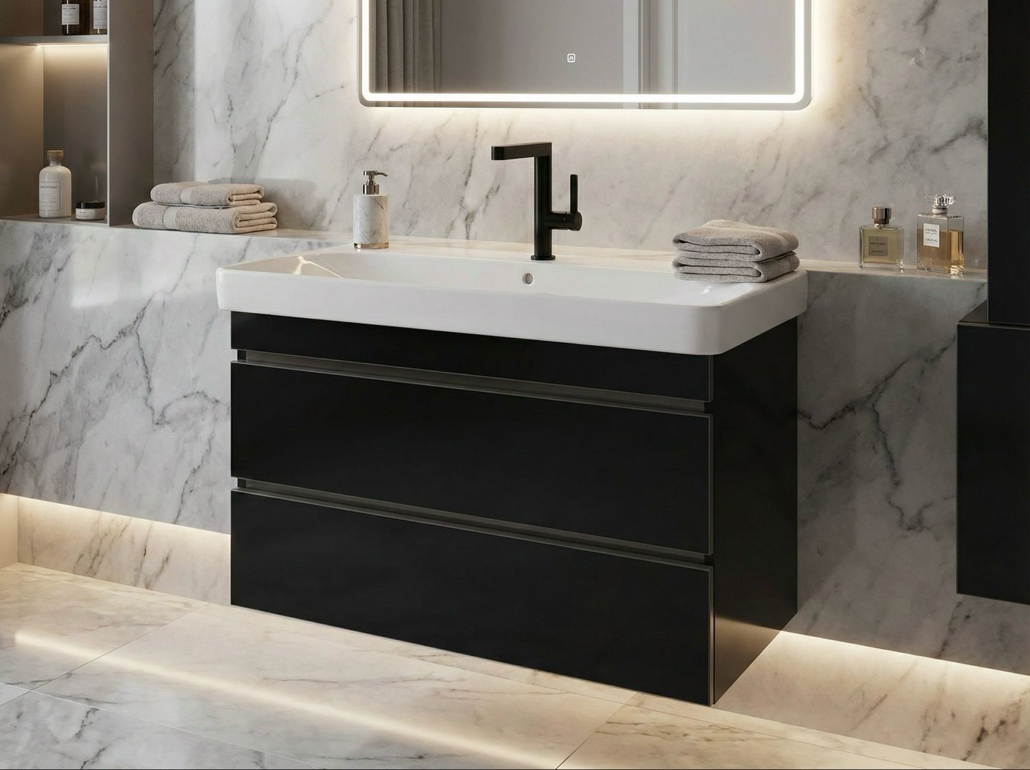 Bathroom Vanity with Two Drawers for Geberit Smyle 75 cm Sink (without Basin)