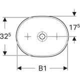 Vasque bol Geberit Aniara elliptique 45 x 35 cm ceramic washbasin technical drawing dimensions.