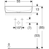 Vasque bol Geberit Aniara elliptique 55 x 35 cm ceramic oval sink technical drawing dimensions.