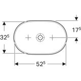 Vasque bol Geberit Aniara elliptique 55 x 35 cm, dimensions diagram, oval ceramic sink plan.