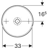 Bassin rond en céramique, 35 cm, dessin technique, Geberit Aniara, dimensions 33 cm de diamètre, 16,5 cm de hauteur.