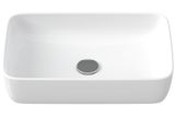 Vasque rectangulaire en céramique blanche Geberit Aniara avec bords arrondis et couvercle de bonde chromé, 55 x 35 cm.