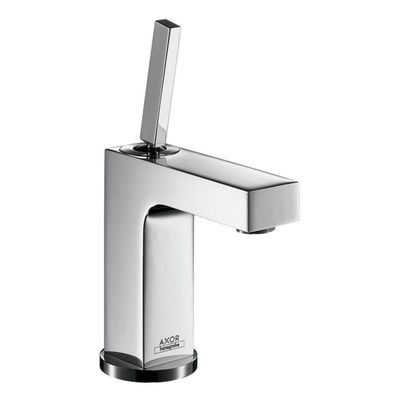 Robinet mitigeur de lavabo chromé AXOR Citterio 110 avec poignée joystick et bec fixe, Hansgrohe.