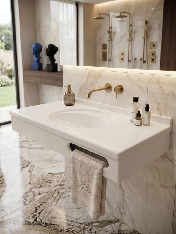 Plan-vasque Lagune 120 cm blanc avec porte-serviette intégré