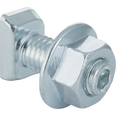 Connecteur de verrouillage pivotant Geberit GIS, acier galvanisé, filetage M8, couleur argent, écrou et boulon hexagonaux.