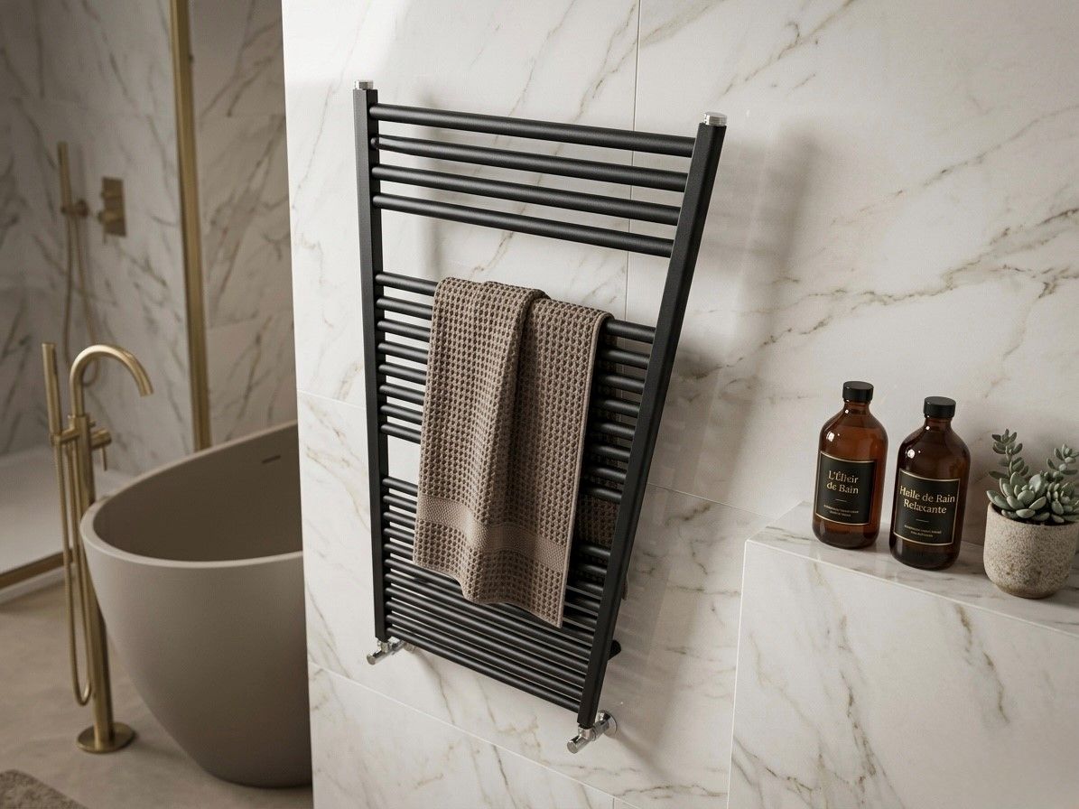 Fondital Cool Aluminum Towel Radiator 116 x 50 cm in Metropolitan Black