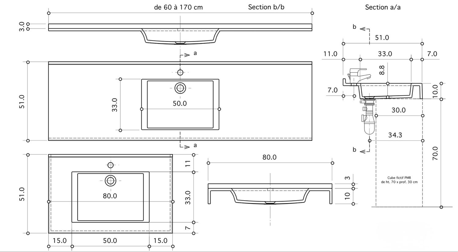 Plan-vasque Vita 80 cm — Vue produit 5