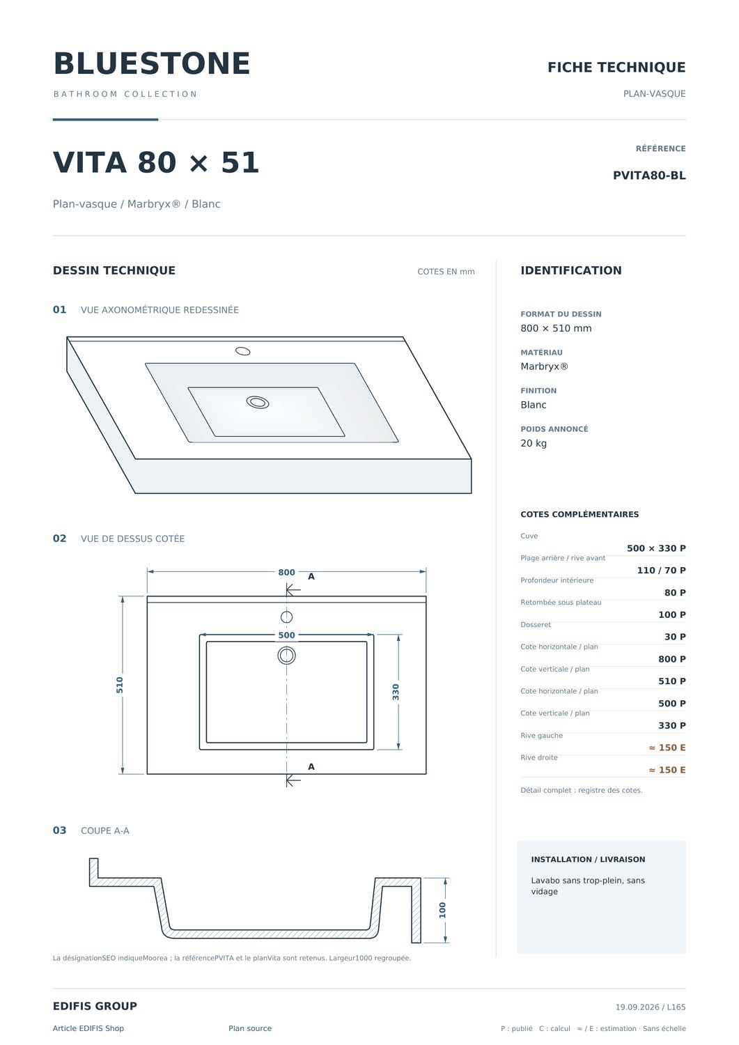 Plan-vasque Vita 80 cm — Vue produit 7