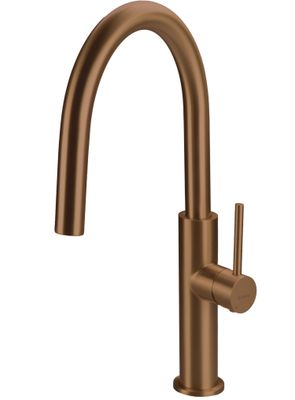 Robinet de cuisine Deante Evora, 200 mm, bronze PVD brossé, poignée unique, bec pivotant, cartouche céramique.