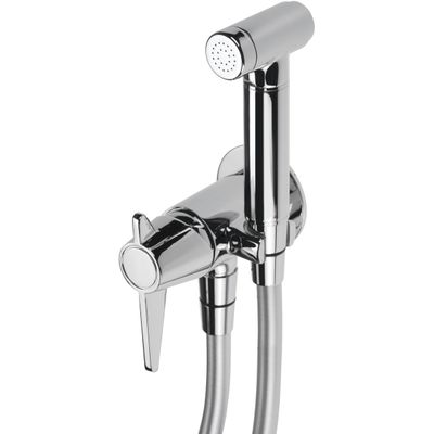 Robinet mitigeur de bidet chromé Deante Temisto avec douchette et flexible de 120 cm, montage mural.