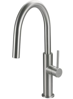 Robinet de cuisine Deante Evora, 200 mm, acier inoxydable brossé, poignée unique, bec pivotant, cartouche céramique.