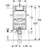 Cadre de montage Geberit Combifix Sigma 12cm avec dimensions, thermolaqué, pour toilettes suspendues.