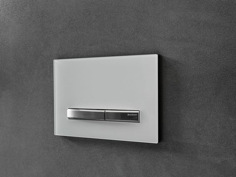 Plaque de déclenchement Geberit Sigma50 / Blanc - bandes design : chromé brossé / Revêtement Easy Clean + Anti-Traces de doigt