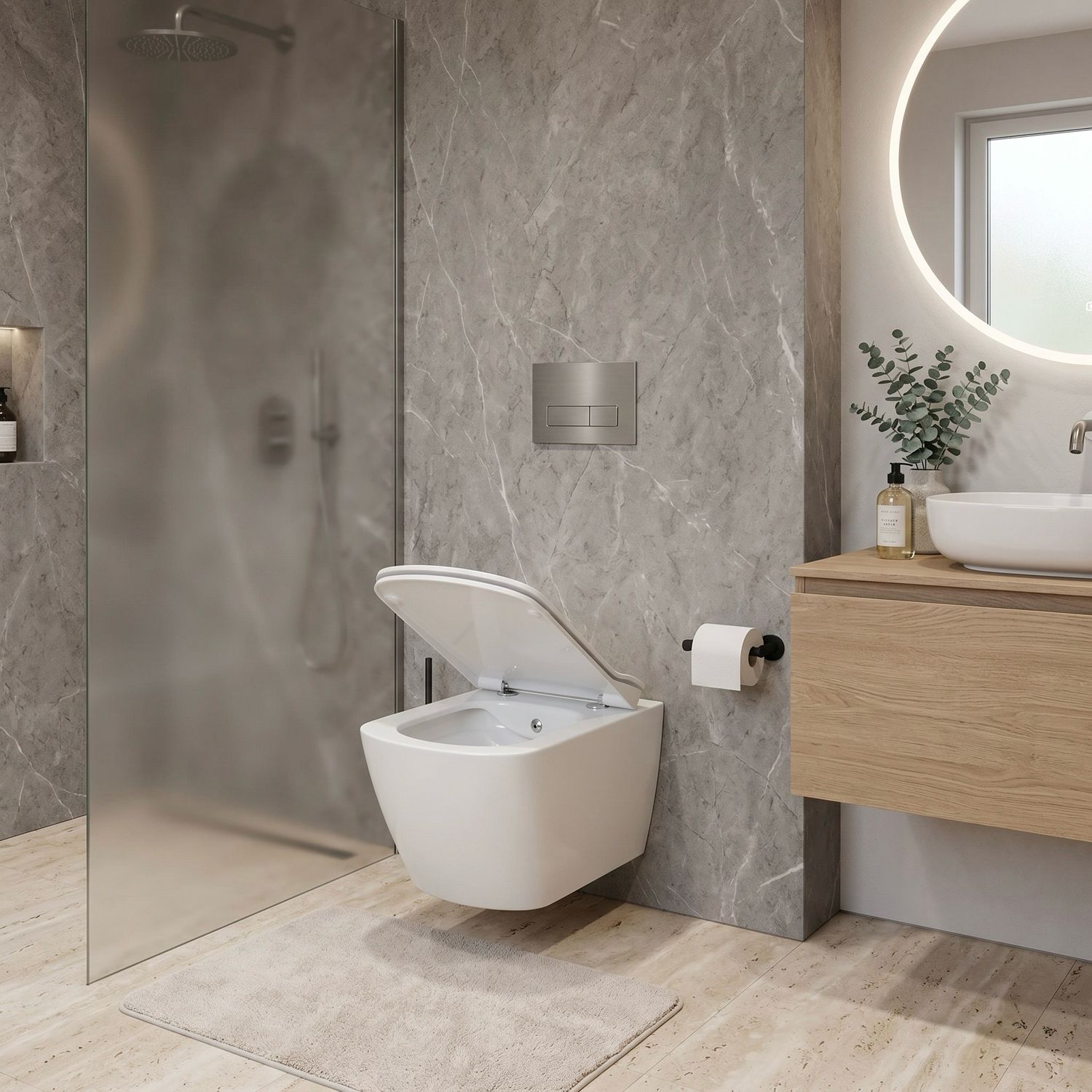 Pack cuvette suspendue Deante Blur sans rebord avec fonction bidet, mitigeur et abattant à abaissement automatique — vue 3