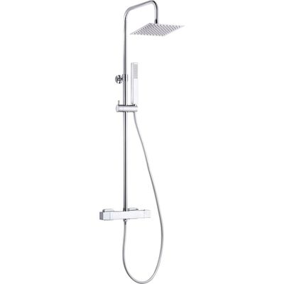Colonne de douche carrée Deante Loco 200 avec mitigeur thermostatique finition chromée, pomme de douche effet pluie.