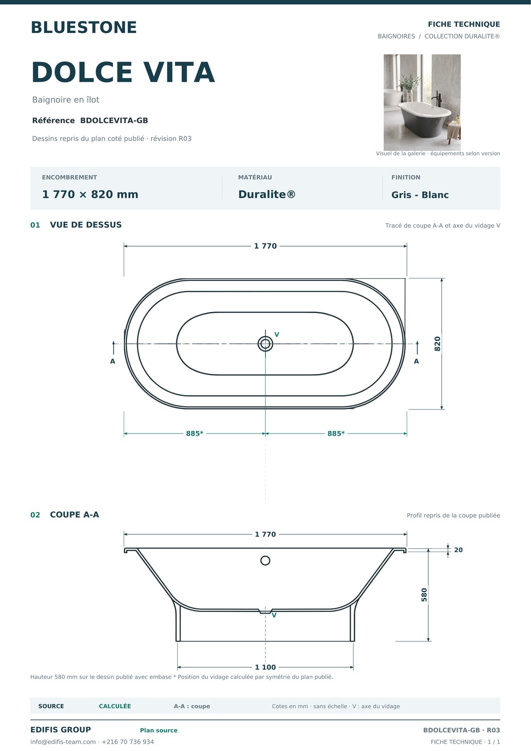 Dolce Two-Tone Bathtub 177 x 82 cm
