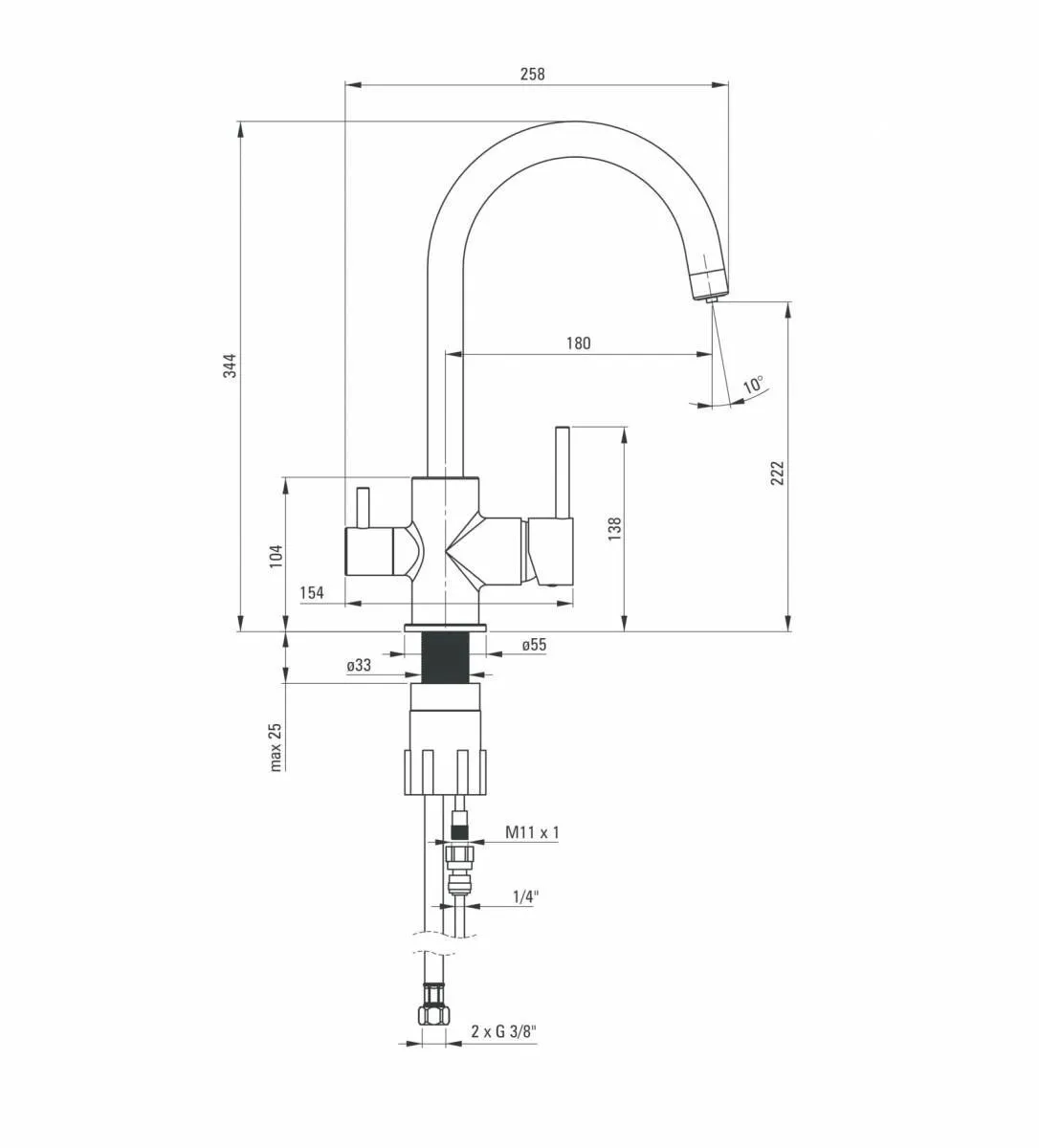 Deante Matte Black Kitchen Mixer with 3-Way Connection for Osmosis System