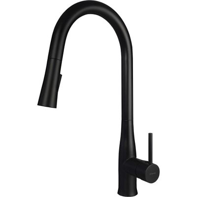 Robinet de cuisine Deante Lukrecja avec pommeau de douche extractible, finition noir mat, matériau acier inoxydable.