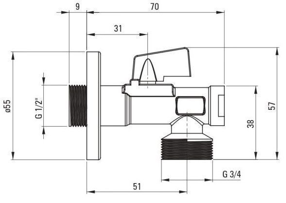 Deante Shut-Off Valve for Connecting a Washing Machine or Dishwasher, 1/2" - 3/4"