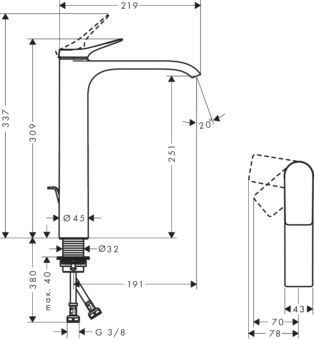 Mitigeur de lavabo Hansgrohe Vivenis 250 CoolStart avec tirette et vidage en noir chromé brossé - vue 4