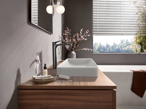 Mitigeur de lavabo Hansgrohe Vivenis 250 CoolStart avec tirette et vidage en noir chromé brossé — vue 3