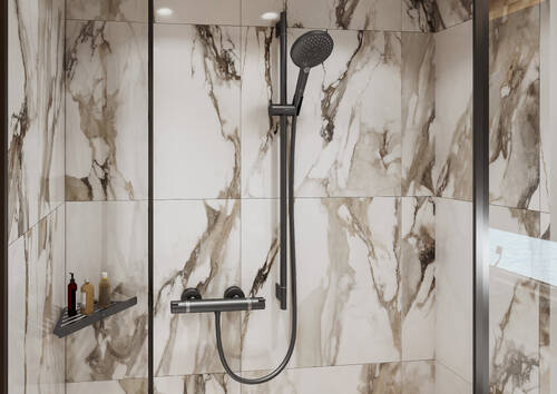 Barre de douche Hansgrohe Unica S Puro 65 cm, avec support de douchette et flexible 160 cm en noir chromé brossé - vue 2