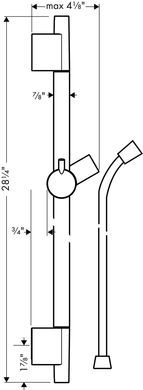 Barre de douche Hansgrohe Unica S Puro 65 cm, avec support de douchette et flexible 160 cm en noir chromé brossé — vue 3