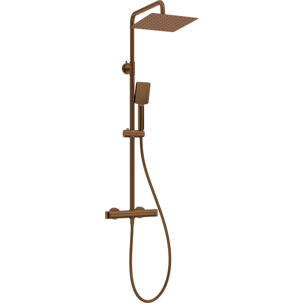 Deante 250 Square Shower Column with Thermostatic Mixer in Brushed Bronze PVD with 3-Jet Hand Shower