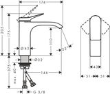Vivenis Mitigeur de lavabo 110 sans tirette ni vidage