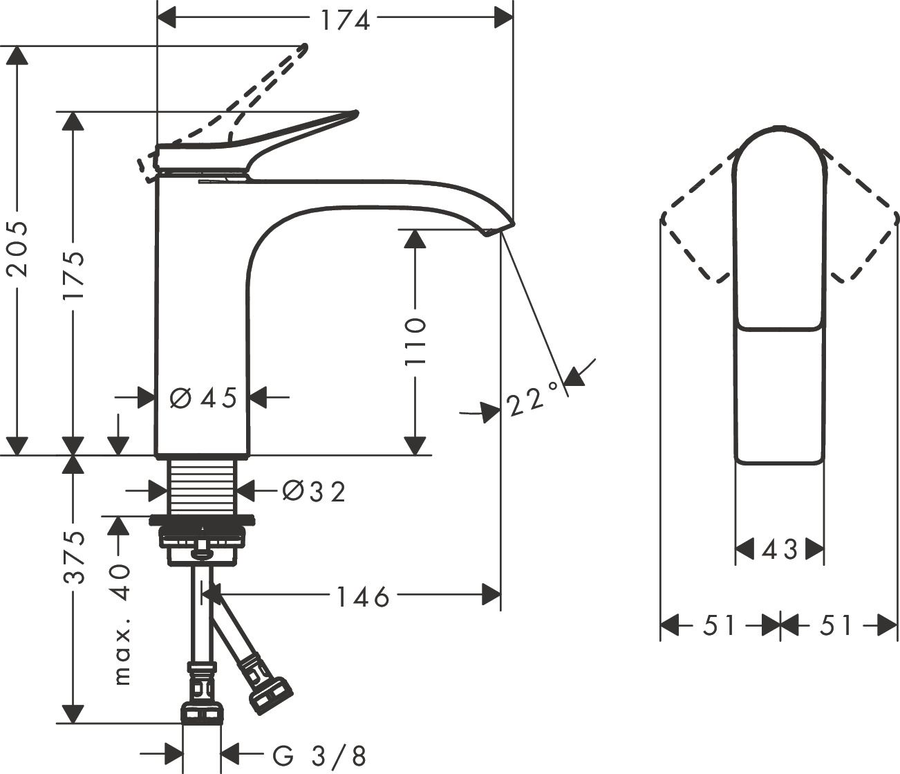 Mitigeur de lavabo Hansgrohe Vivenis 110 sans tirette ni vidage — vue 5