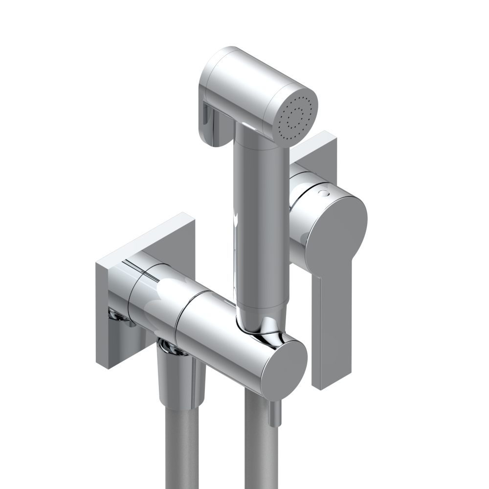 Ensemble hygiénique de WC THG avec douchette à gâchette, flexible et butée de sécurité intégrée sur sortie murale - Collection "Obione"