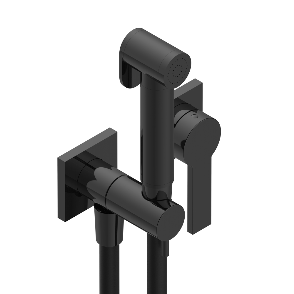 THG Hygienic WC Set with Trigger Spray, Hose, and Integrated Safety Stop on Wall Outlet - "Obione" Collection