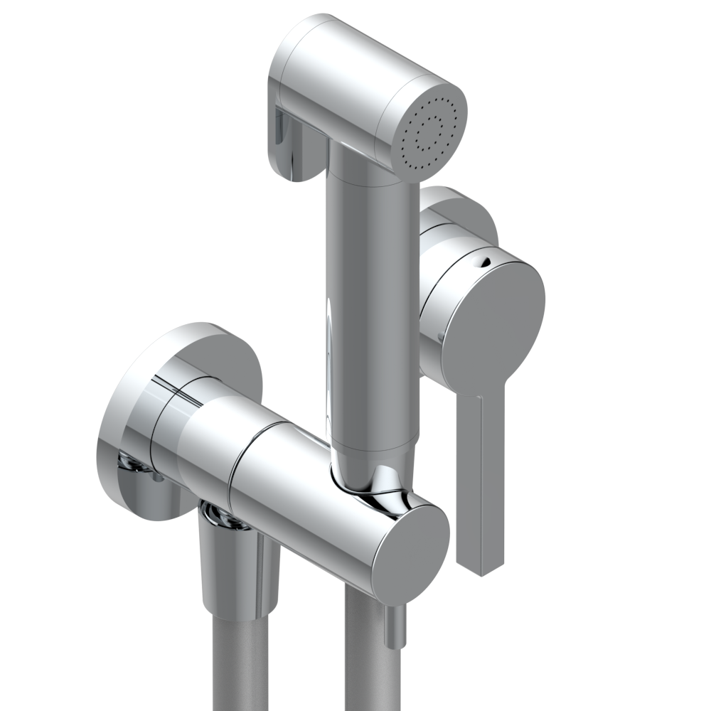 Ensemble hygiénique de WC THG avec douchette à gâchette, flexible et butée de sécurité intégrée sur sortie murale - Collection "Estran"