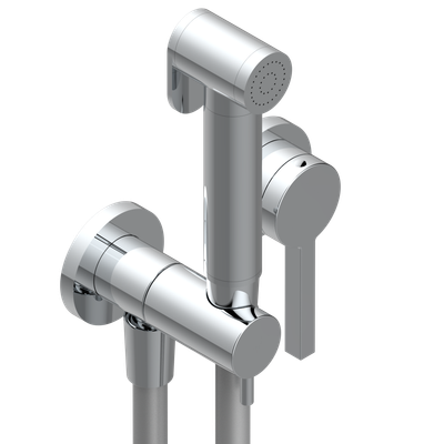 Ensemble hygiénique de WC THG avec douchette à gâchette, flexible et butée de sécurité intégrée sur sortie murale - Collection "Estran"