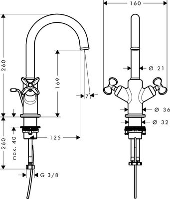 AXOR Archivio 170 Basin Mixer with Pull Rod and Drain, Cross Handles in Brushed Red Gold