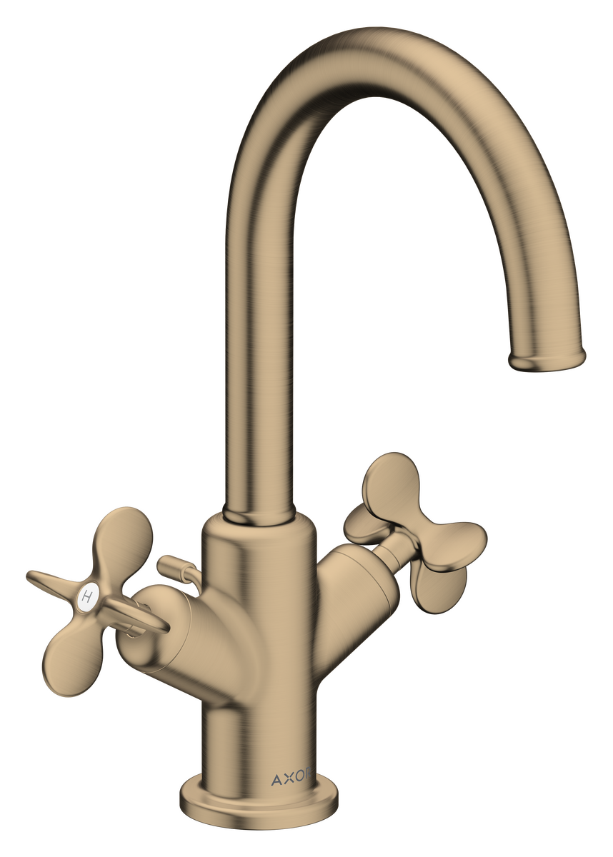 AXOR Archivio 170 Basin Mixer with Pull Rod and Drain, Cross Handles in Brushed Bronze