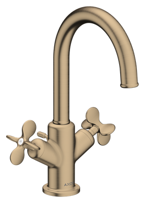 AXOR Archivio 170 Basin Mixer with Pull Rod and Drain, Cross Handles in Brushed Bronze