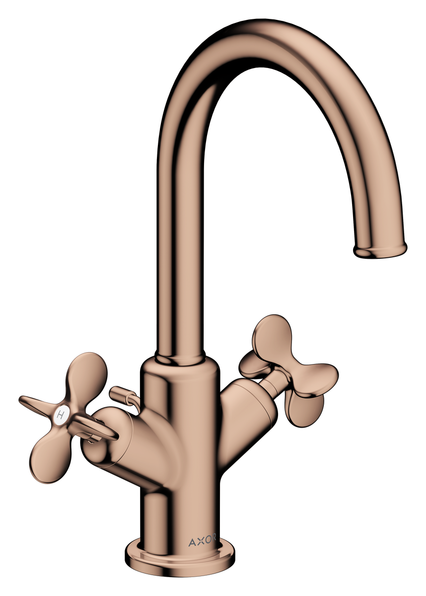 AXOR Archivio 170 Basin Mixer with Pull Rod and Waste, Cross Handles in Polished Red Gold