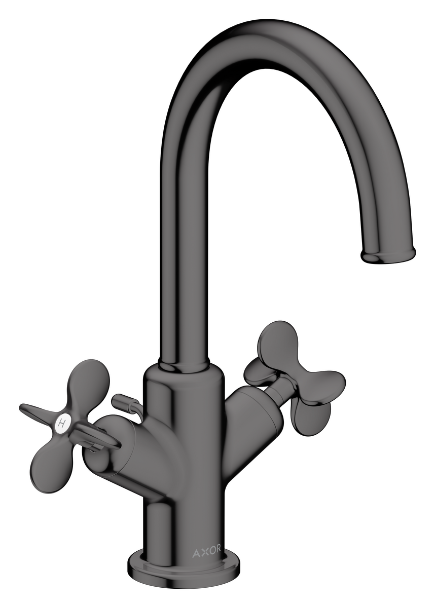 AXOR Archivio 170 Basin Mixer with Pull Rod and Waste Set, Cross Handles in Polished Black Chrome
