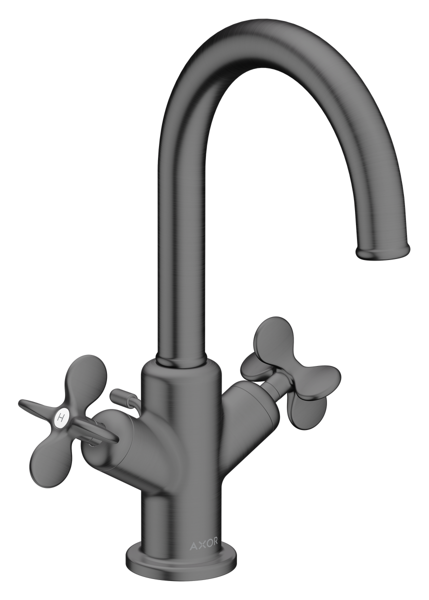 AXOR Archivio 170 Basin Mixer with Pull Rod and Drain, Cross Handles in Brushed Black Chrome