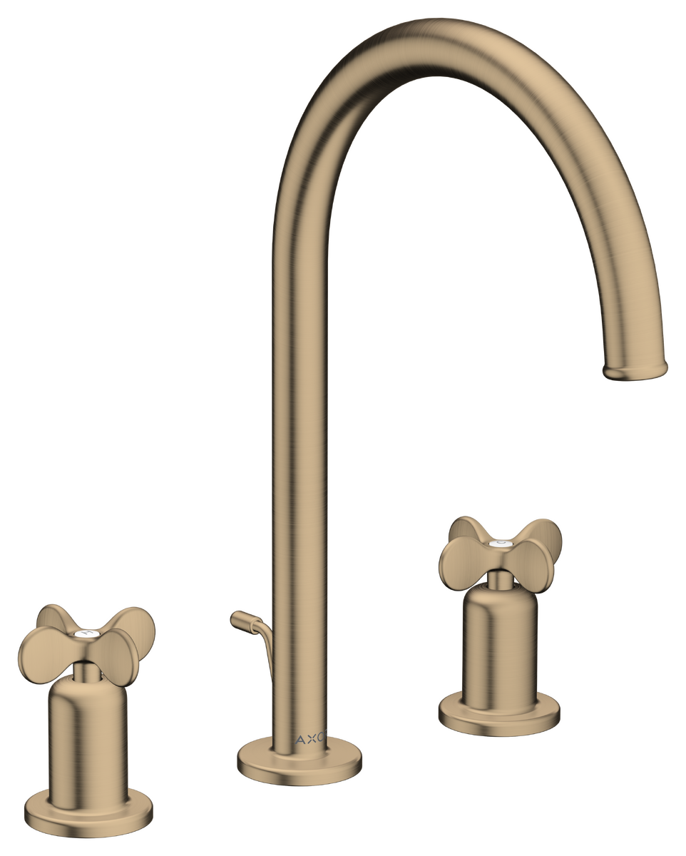 AXOR Archivio 190 3-Hole Basin Mixer with Cross Handles and Brushed Bronze Drain Assembly