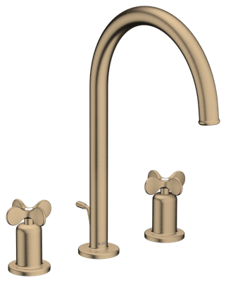 AXOR Archivio 190 3-Hole Basin Mixer with Cross Handles and Brushed Bronze Drain Assembly