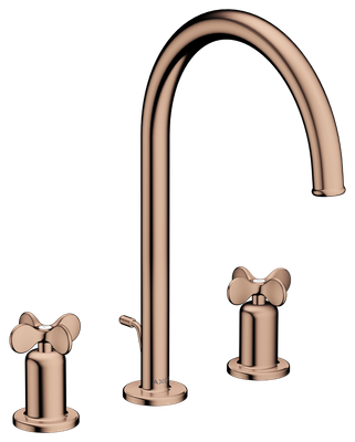 AXOR Archivio 190 Three-Hole Basin Mixer with Cross Handles and Polished Red Gold Waste Set