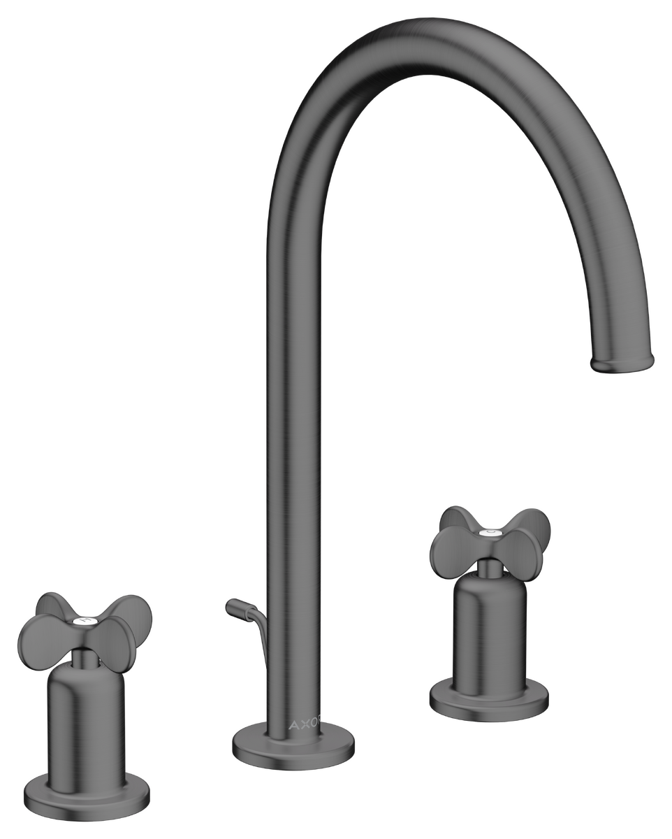 AXOR Archivio 190 3-Hole Basin Mixer with Cross Handles and Brushed Black Chrome Waste Set
