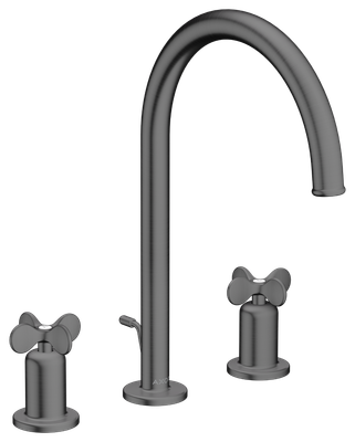 AXOR Archivio 190 3-Hole Basin Mixer with Cross Handles and Brushed Black Chrome Waste Set