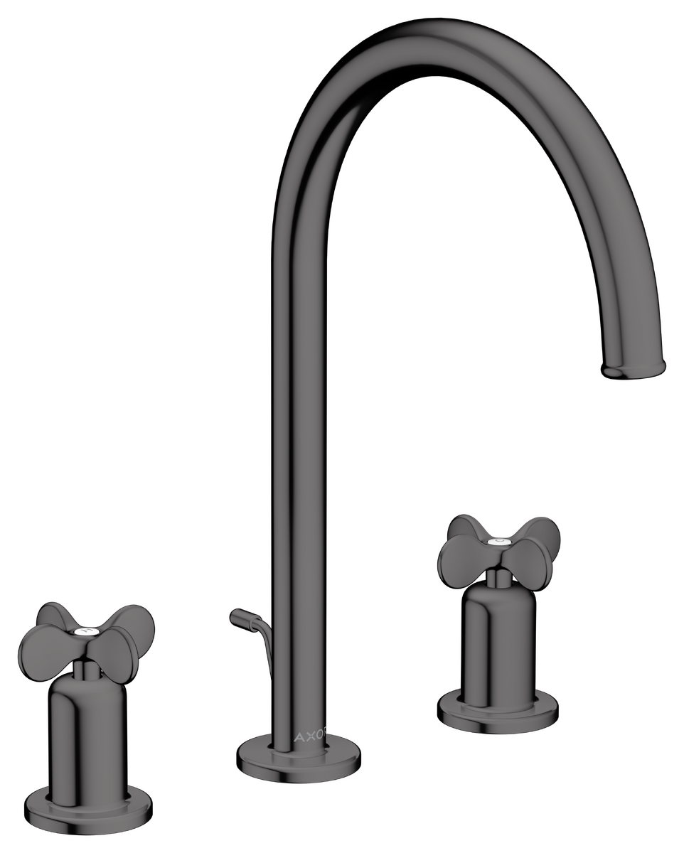 AXOR Archivio 190 Three-Hole Basin Mixer with Cross Handles and Polished Black Chrome Waste Set