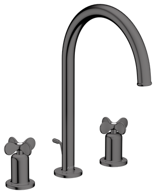 AXOR Archivio 190 Three-Hole Basin Mixer with Cross Handles and Polished Black Chrome Waste Set
